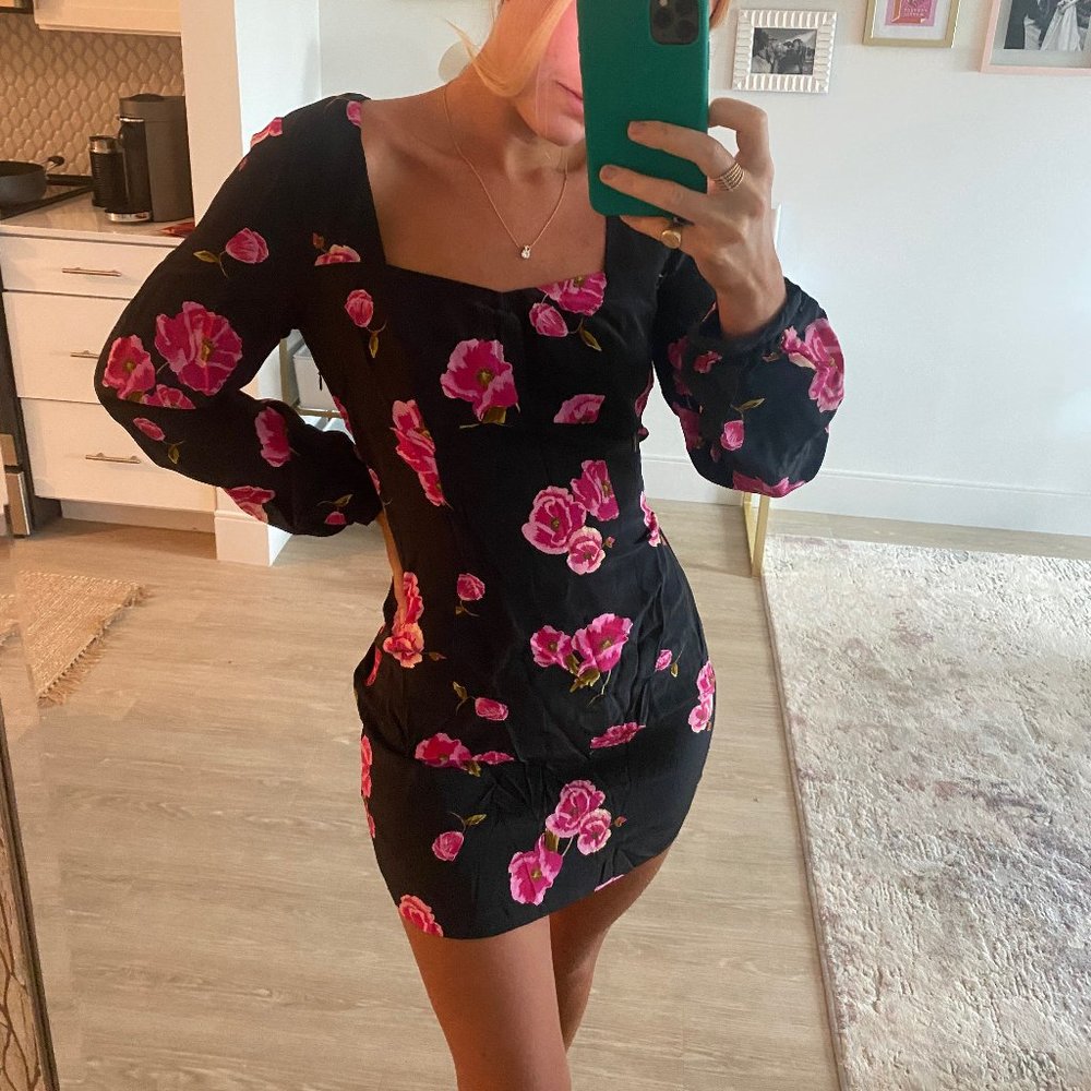 Intermix Black Mini Dress With Flowers